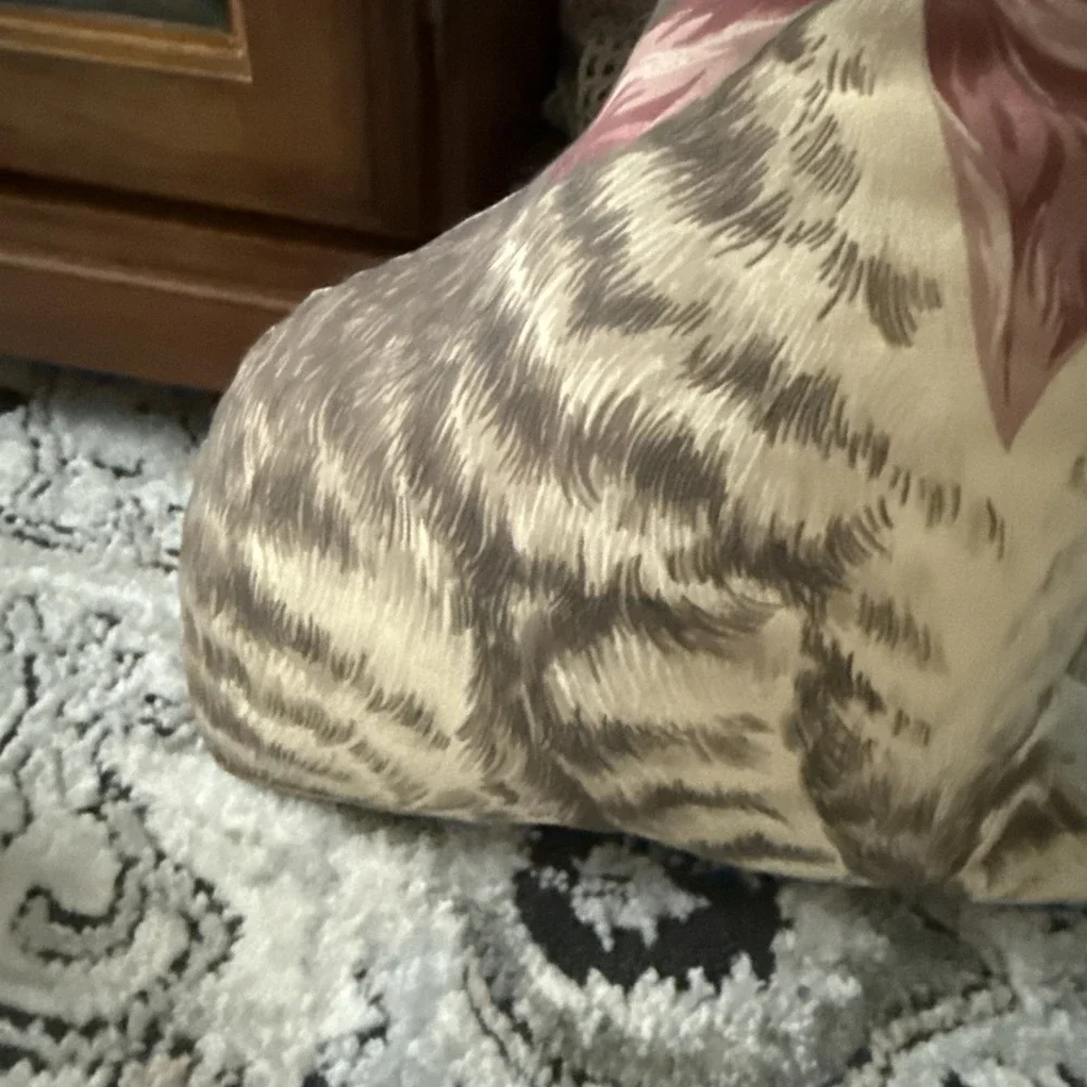 Vintage Tabby Cat Pillow Blue Eyes Pink Bow Brown Cat White Fur